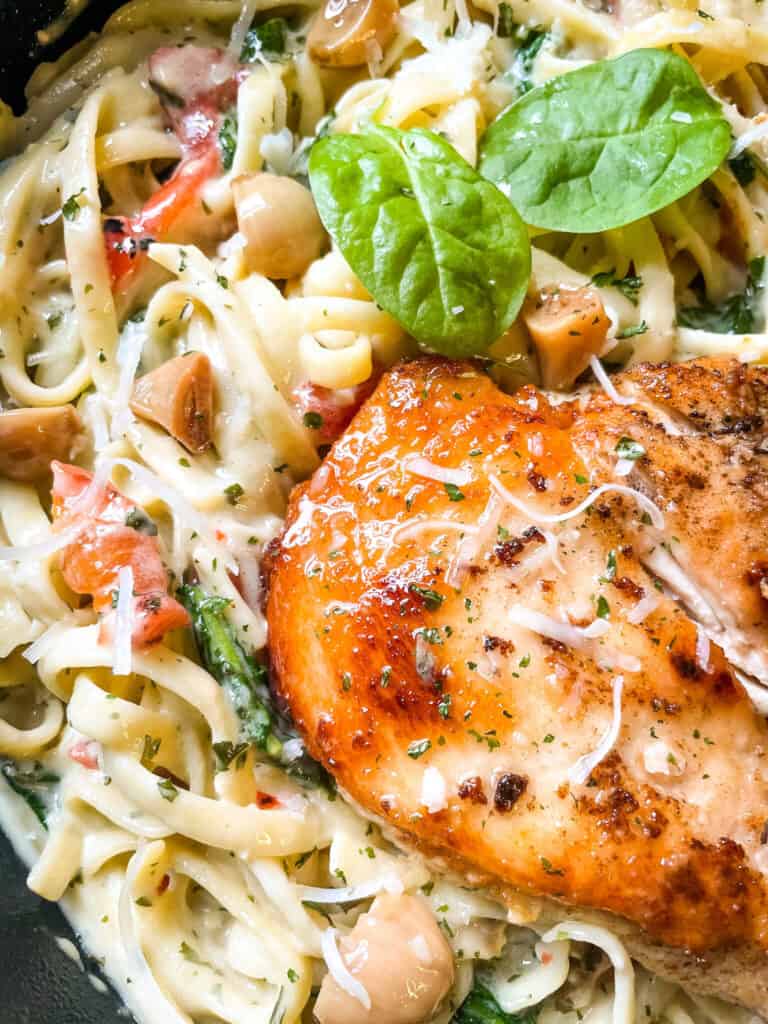 Close up of Copycat Olive Garden Tuscan Garlic Chicken