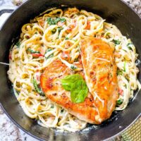 Copycat Olive Garden Tuscan Garlic Chicken in a pot