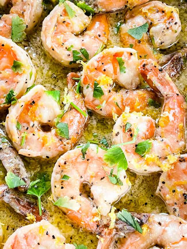 Lemon Pepper Shrimp and sauce in the pan