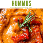 Pin image of Hummus with Red Pepper close up with title at top