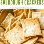 Pin image for Rosemary Sourdough Crackers close up with title at top