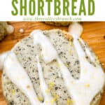 Pin image of a Earl Grey Shortbread Cookie close up with title at top