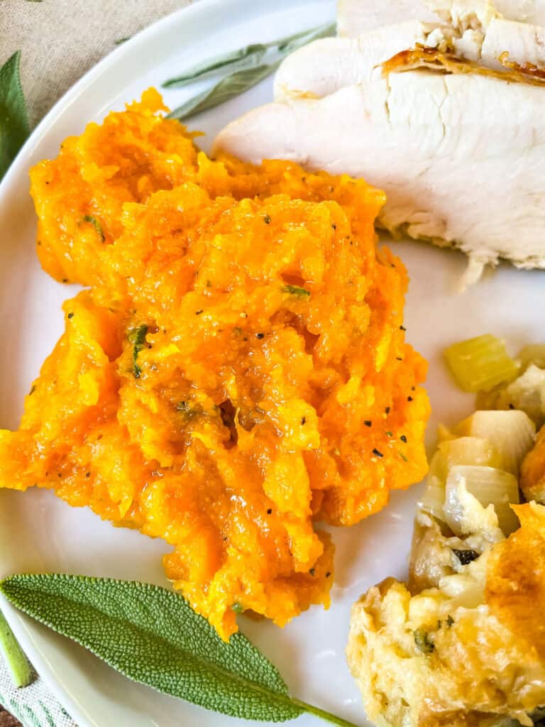 The squash on a white plate from the top