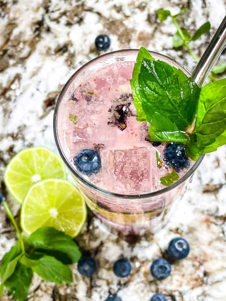 Top view of a Blueberry Mojito