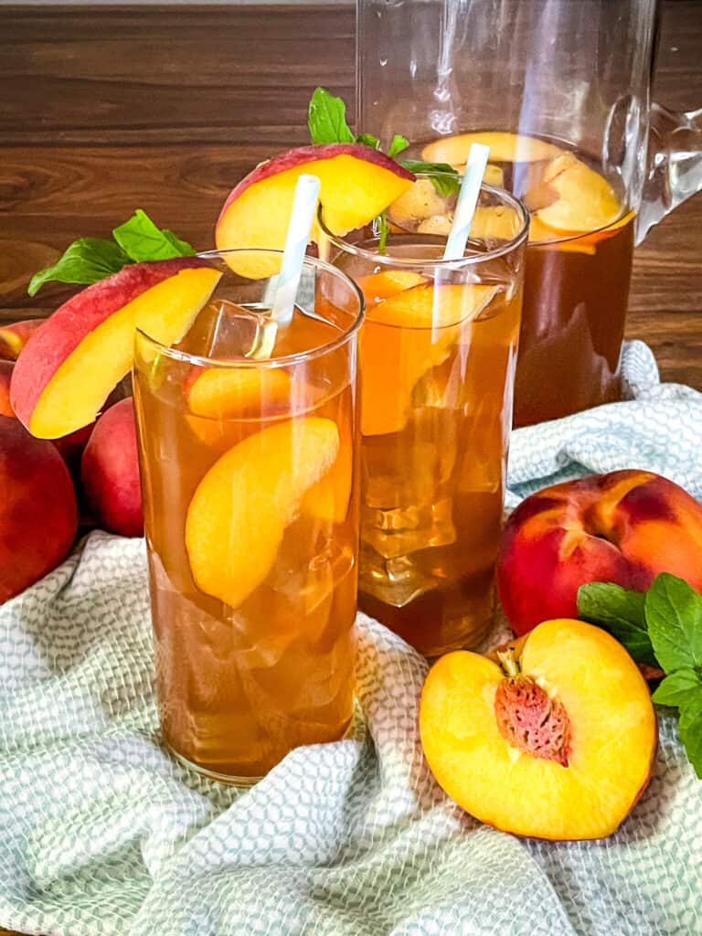 Glasses of Peach Tea on a towel