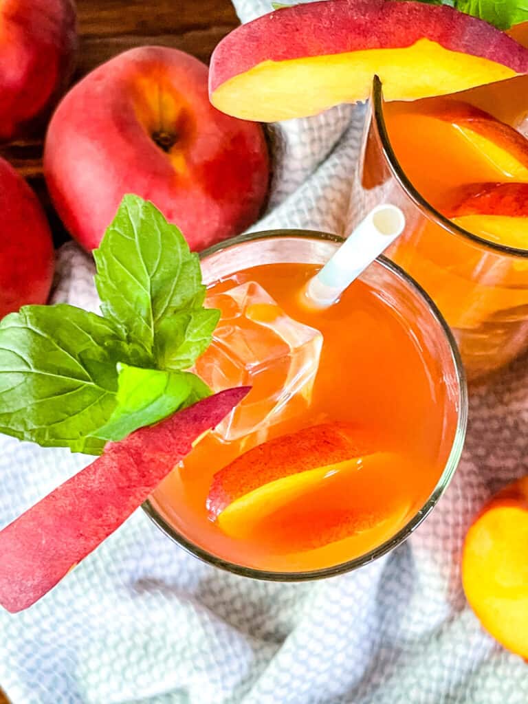 Top view of a glass of Peach Tea