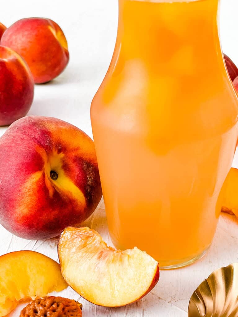 Close up of Peach Syrup in a jar