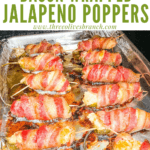 Pin image of Smoked Jalapeno Poppers on a tray in the smoker with title at top