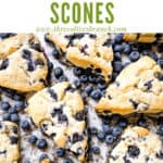 Pin image of Blueberries Scones Recipe scattered with title at top
