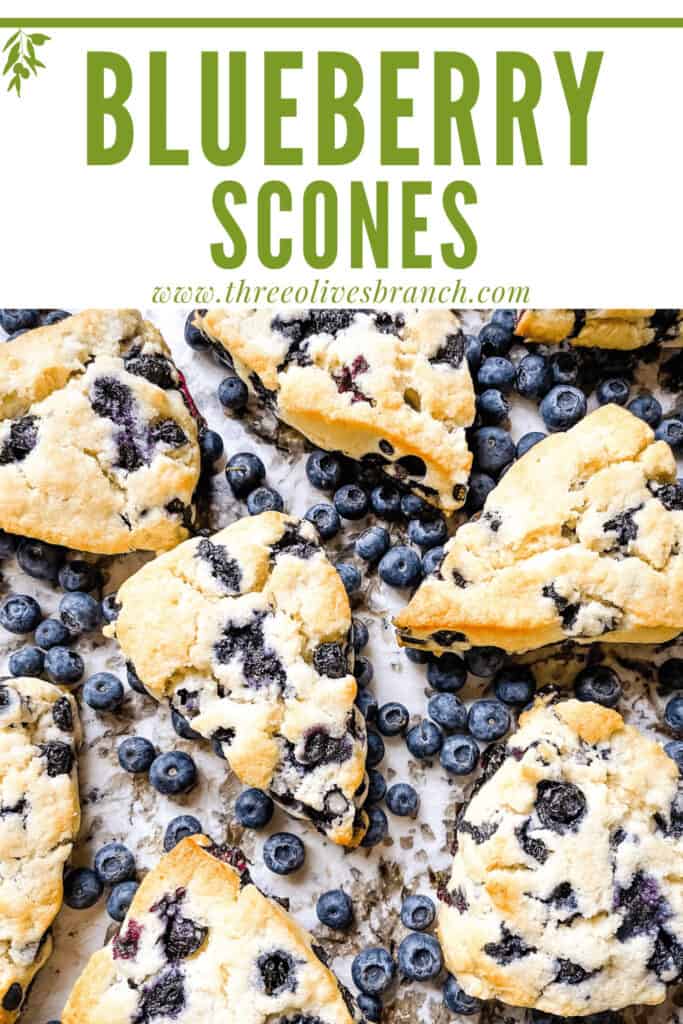 Pin image of Blueberries Scones Recipe scattered with title at top