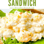 Pin image of Egg Salad Sandwich open faced with title at top