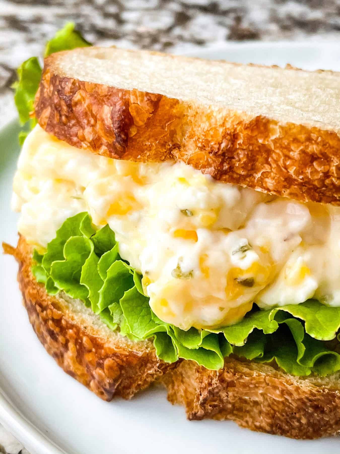 Close up side view of the Egg Salad Sandwich