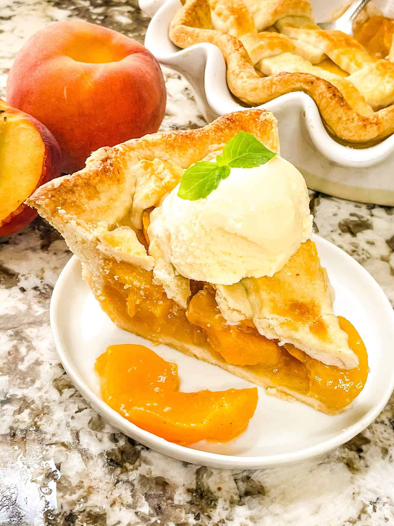 Pie with ice cream on a plate