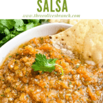 Pin image of Ranchera Salsa in a white bowl with title at top