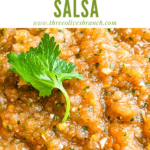 Pin image of Ranchera Salsa close up with title at top