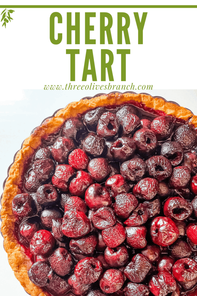 Pin image top view of Cherry Tart with title at top