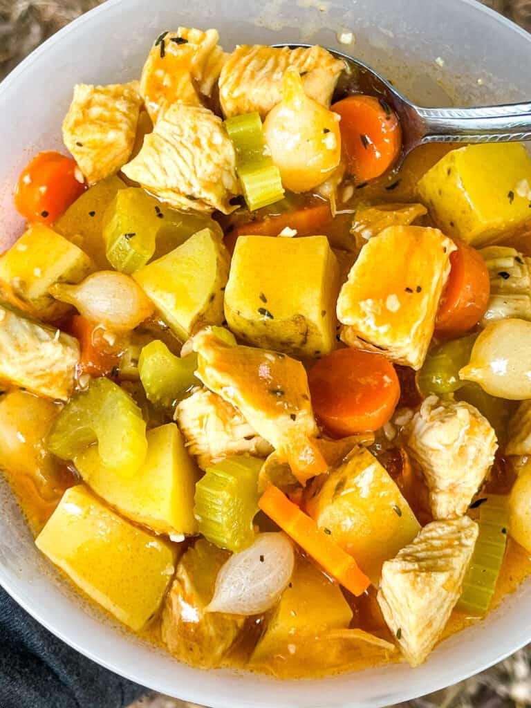 Close up of Chicken Campfire Stew in a bowl