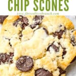 Pin image close up of Chocolate Chip Scones with title at top