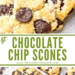 Long pin for Chocolate Chip Scones Recipe with title