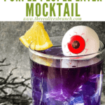 Pin image of Purple People Eater Halloween Cocktail (+Mocktail) with title at top