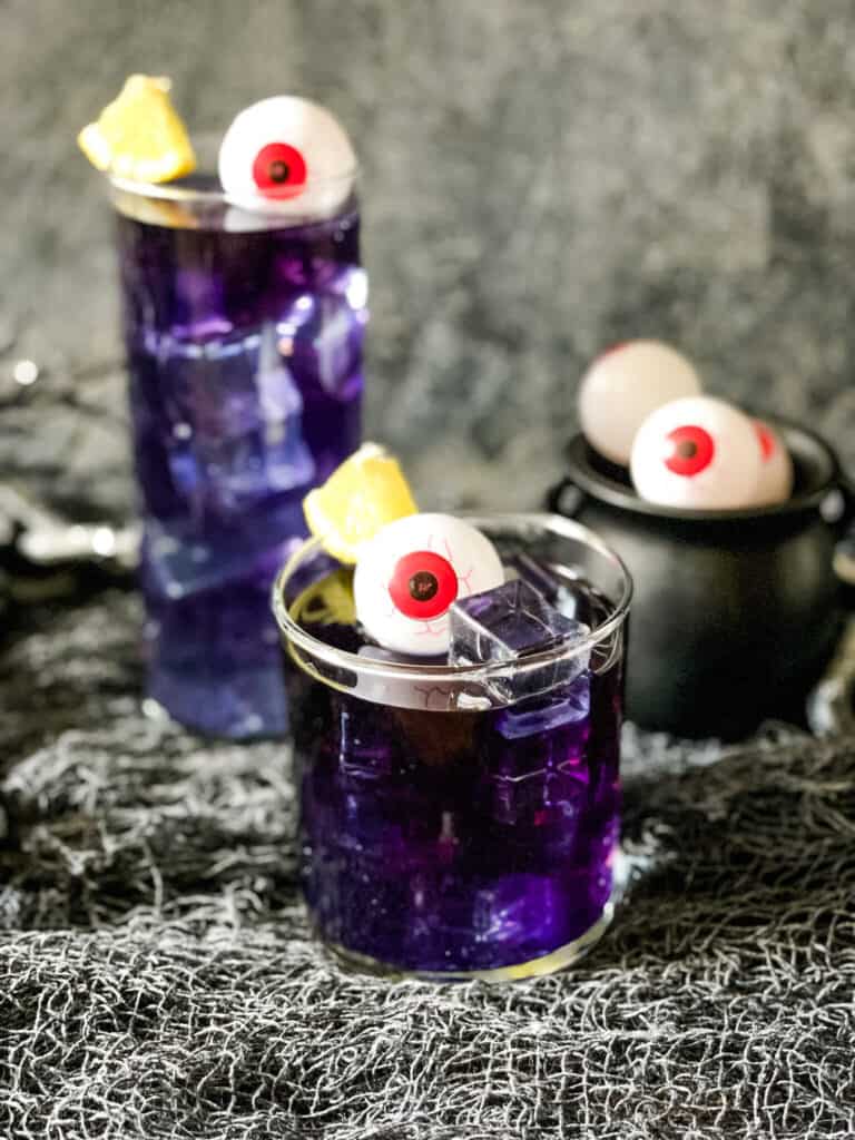 The Purple People Eater Halloween Cocktails (+Mocktail) ready to serve