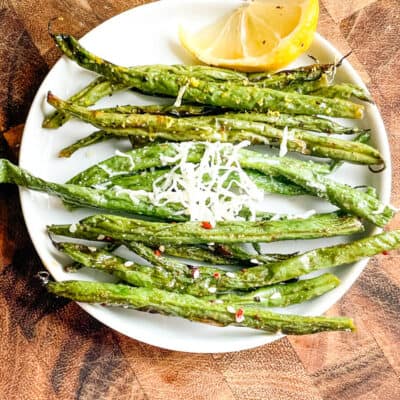 All three Air Fryer Green Beans on a small plate