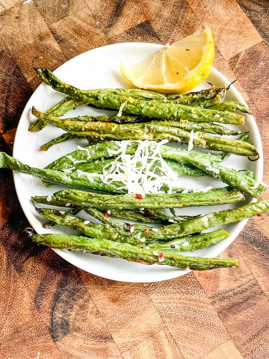 All three Air Fryer Green Beans on a small plate