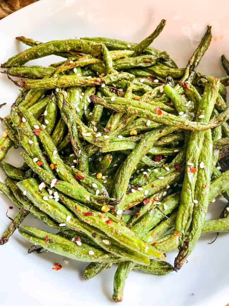 Spicy Asian flavored Air Fried Green Beans in a bowl