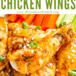 Pin image of Honey Garlic Chicken Wings in a pile with title at top