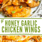 Long pin of Honey Garlic Chicken Wings with title