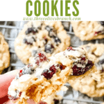 Pin image inside of Oatmeal Craisin Cookie with title at top