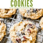 Pin image for Oatmeal Craisin Cookies on cookie rack with title at top