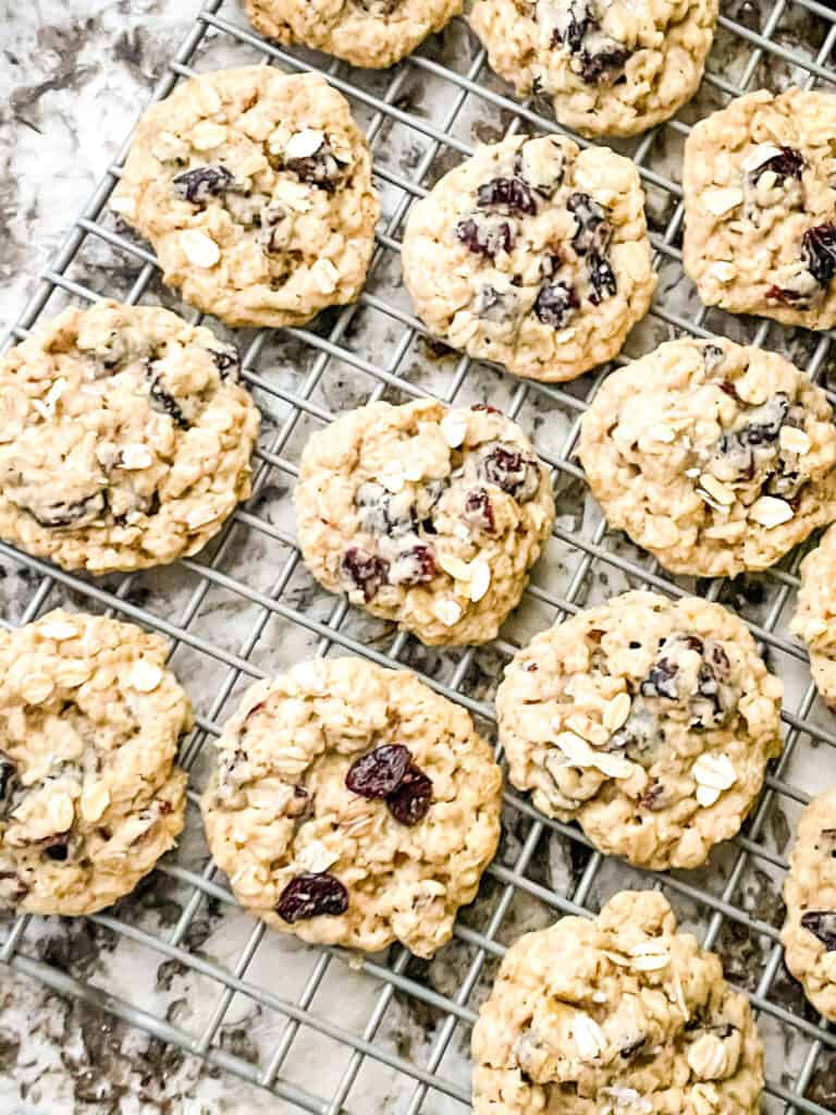 Oatmeal Craisin Cookies on a cooling rack