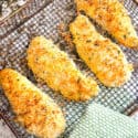 Parmesan Air Fried Chicken Tenders in an air fryer basket