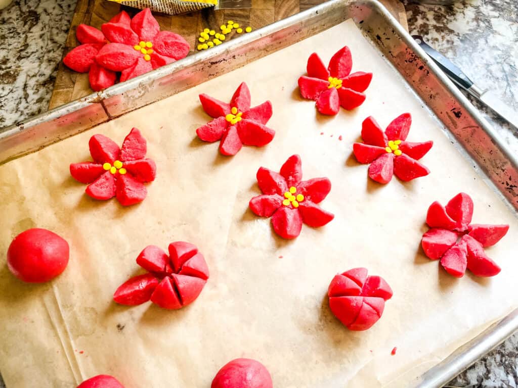 Making the flower cookies