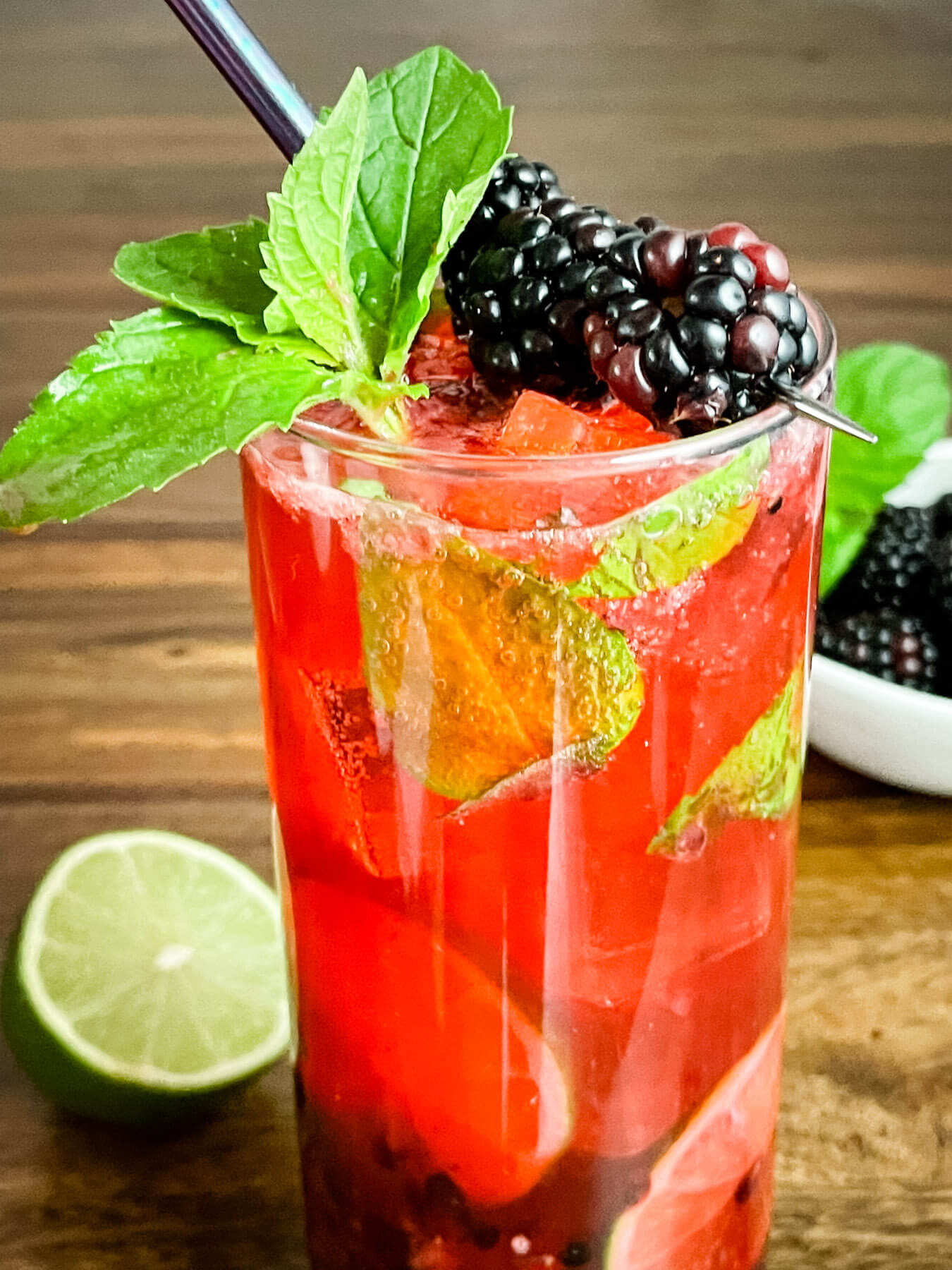 Closer view of the Blackberry Mojito in a glass