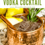 Pin of Pear Tree Vodka Cocktail in a copper mug with title at top