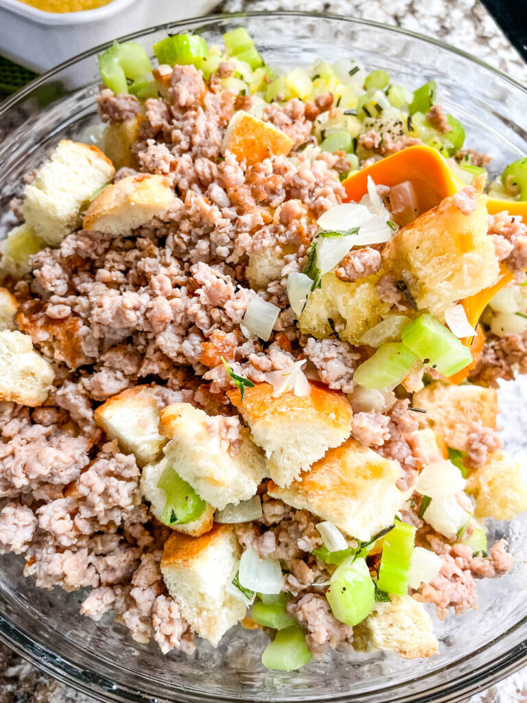 Mixing the dressing ingredients together in a bowl