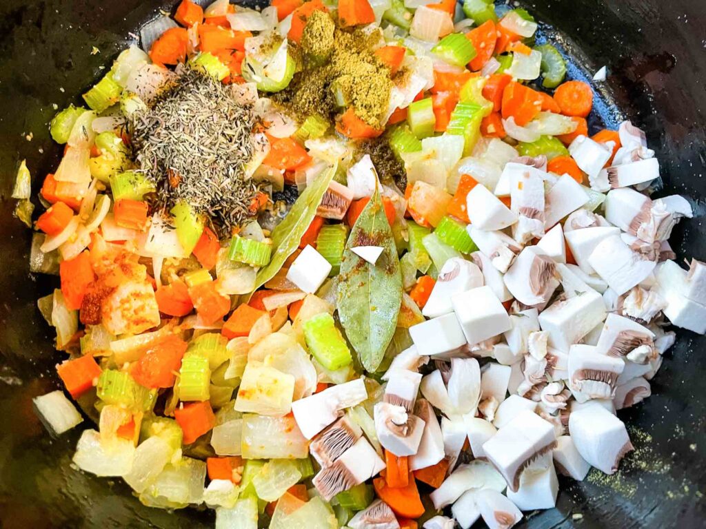 The vegetables and spices in the pot