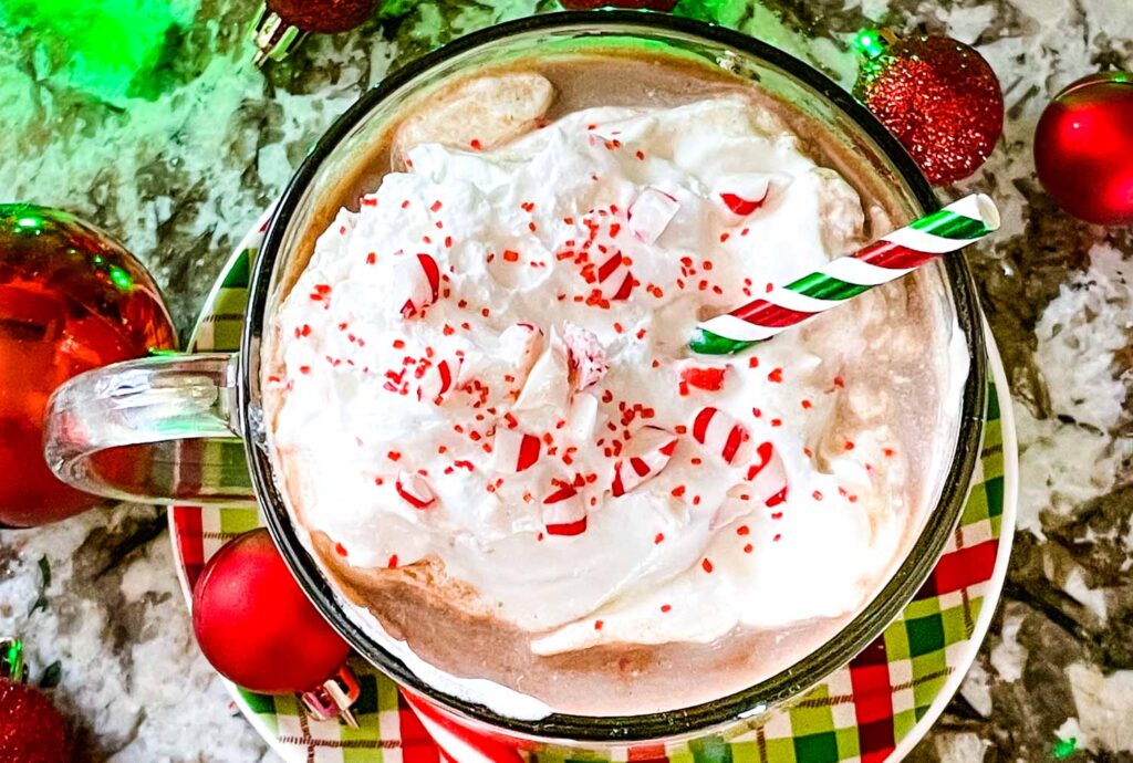 Top of Holly Jolly Christmas Cocktail in a mug