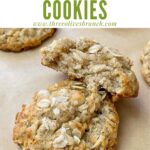 Pin of Banana Oatmeal Cookies piled on a baking sheet with title at top