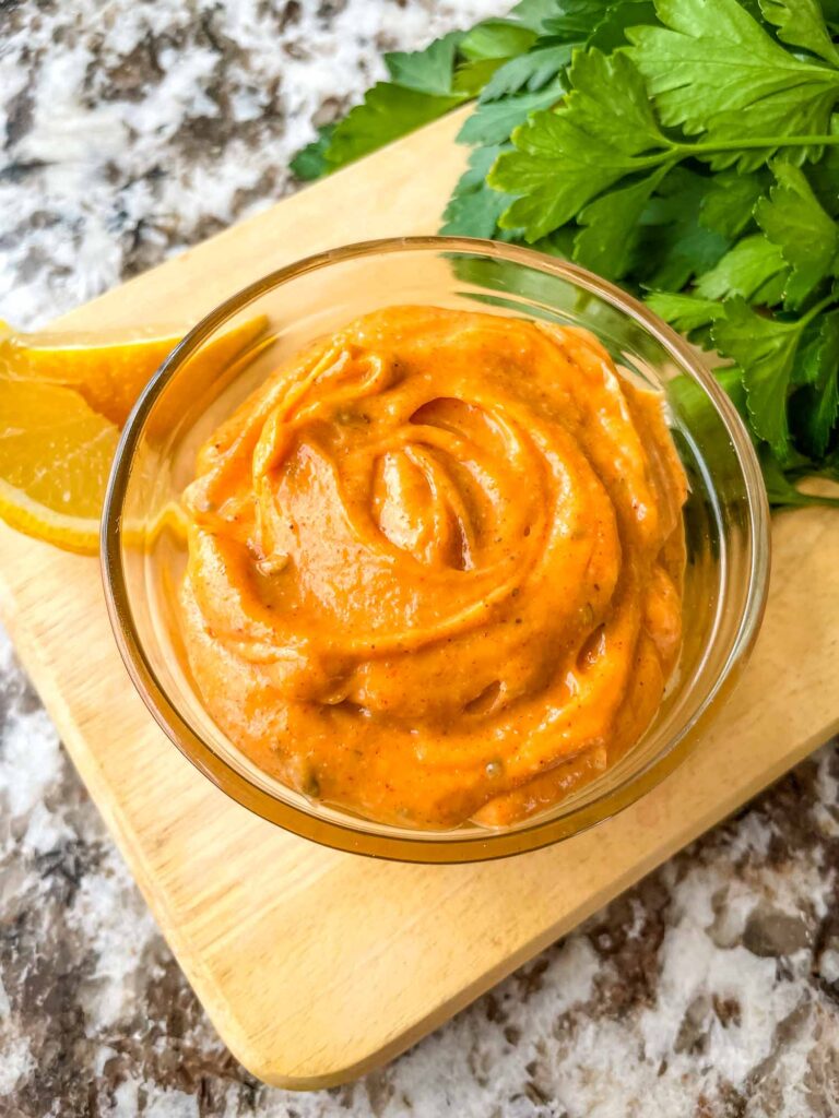 Top view of Cajun Sauce in a clear bowl