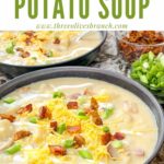 Pin of Instant Pot Potato Soup in bowls with title at top