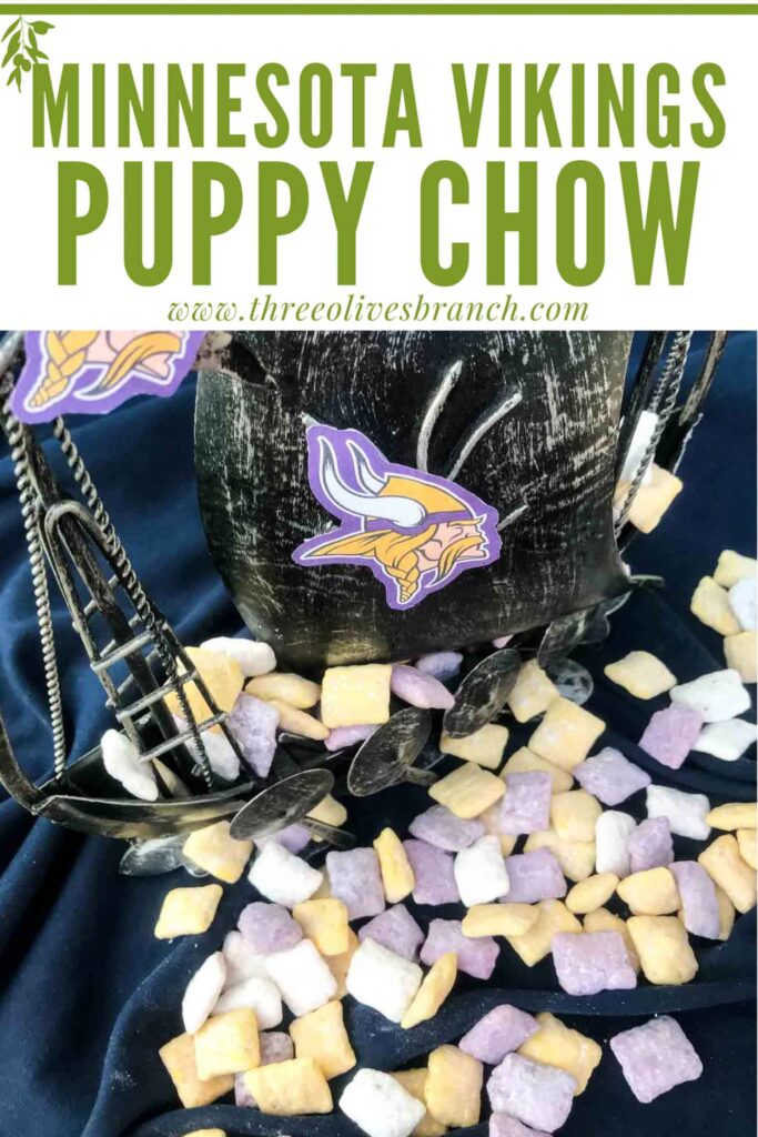 Pin of Minnesota Vikings Puppy Chow around a metal ship with title at top