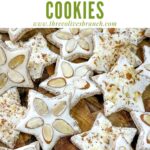 Pin of Zimmerstern (German Cinnamon Star Cookies) in a pile with title at top
