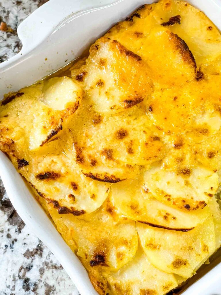 Top view of Scalloped Cheesy Potatoes