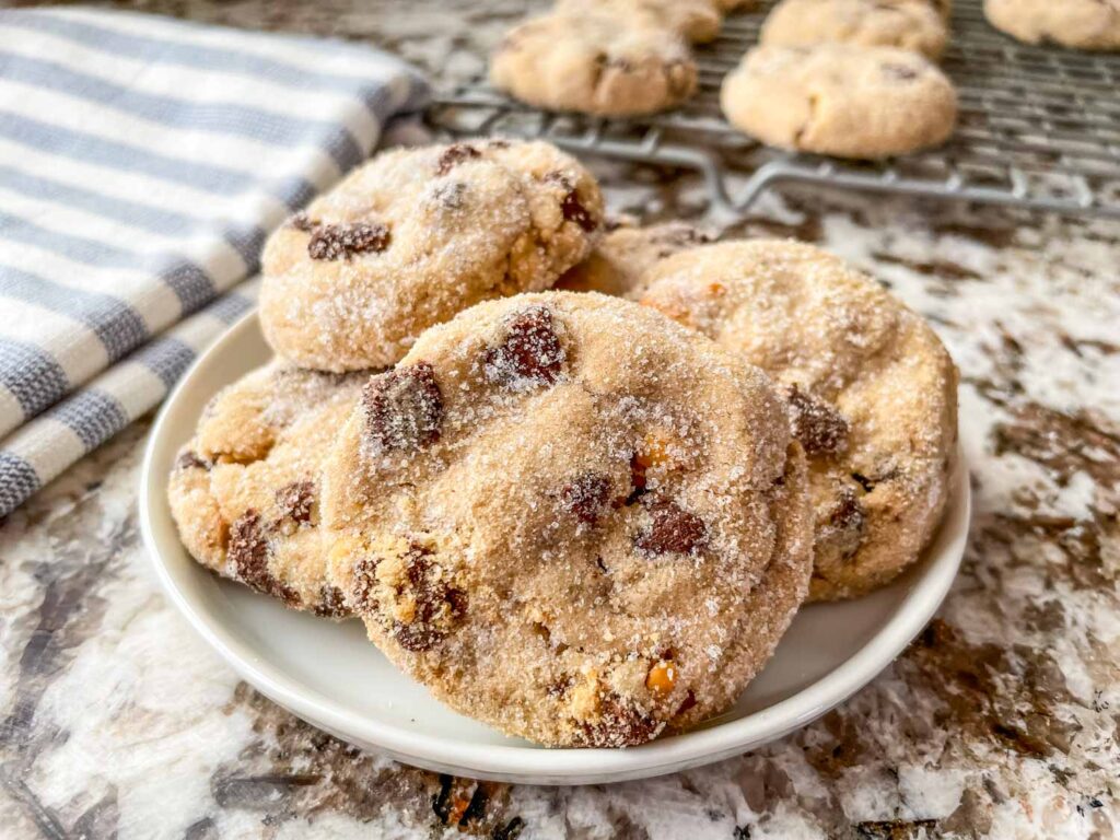 A small plate of Chocolate Chip Cookies with Peanut Butter