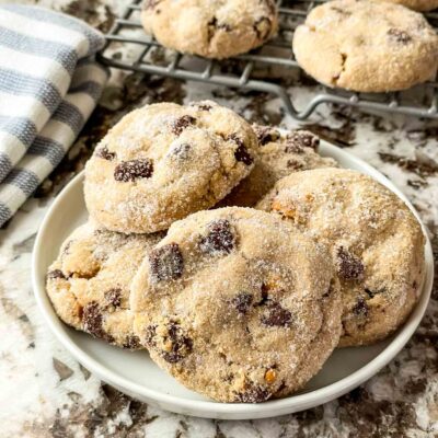 A plate of Chocolate Chip Cookies with Peanut Butter