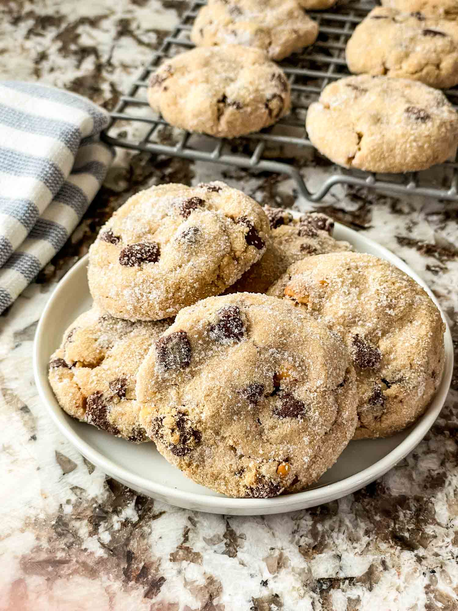 A plate of Chocolate Chip Cookies with Peanut Butter