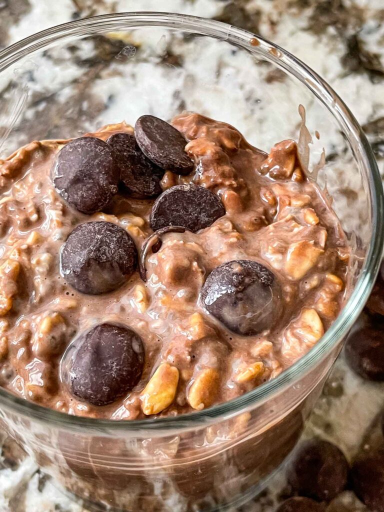 Top view of Chocolate Overnight Oats in a jar